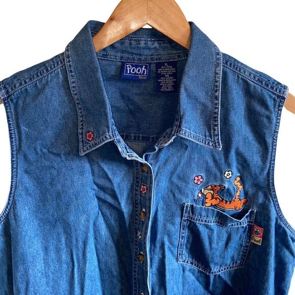Winnie the Pooh embroidered jean button up tank - Picture 8 of 8